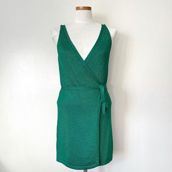 Revolve Lovers + Friends Green Wrap sweater mini dress Small preowned - Picture 3 of 9